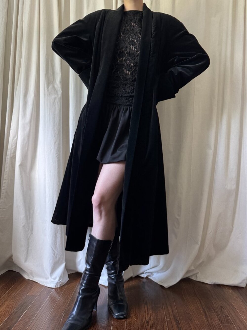 Vintage Julia Klein Black Wool Swing Coat Women's Size XL | Evening Goth 80s - Picture 5 of 11